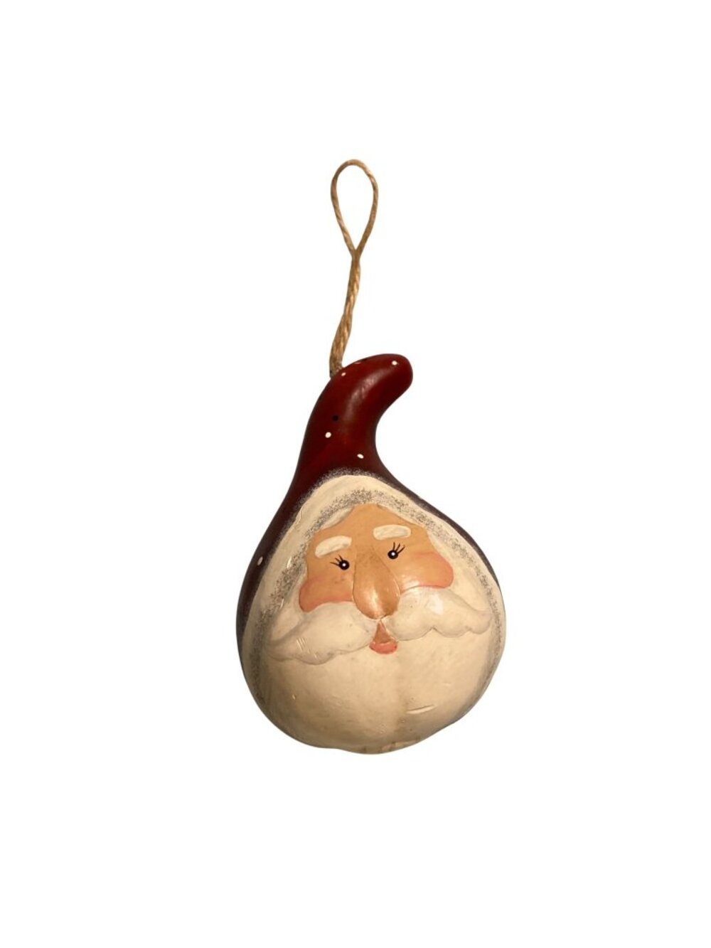 Vintage Christmas Hand Painted Folk Art Gourd Santa Claus Ornament